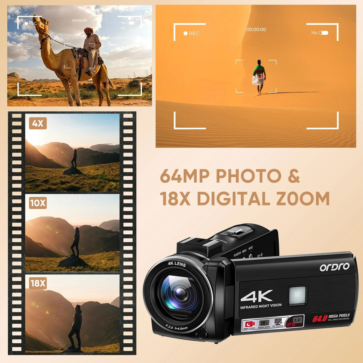 ORDRO Z36 rotating screen view ideal for vlogging
