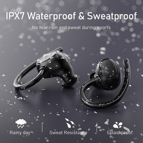 Ordtop earbuds and case next to a ruler to show compact size and easy portability benefit