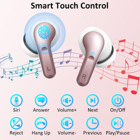 Ordtop rose gold earbuds support smart touch controls for easy use