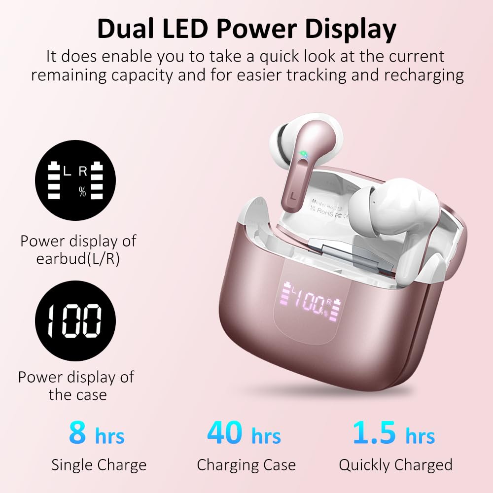 Ordtop rose gold earbuds feature four ENC mics for clearer calls