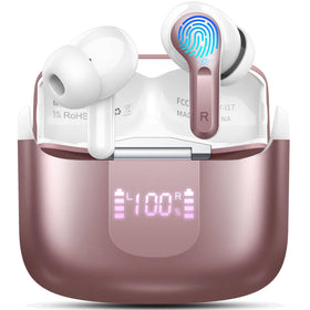 Ordtop rose gold wireless earbuds with LED display show battery status clearly