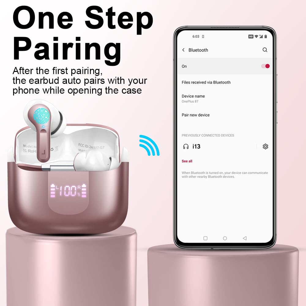 Ordtop rose gold earbuds weigh 3.8 grams for comfortable all-day wear