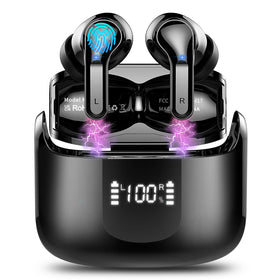 Ordtop wireless earbuds case with LED display showing battery level for quick charging.