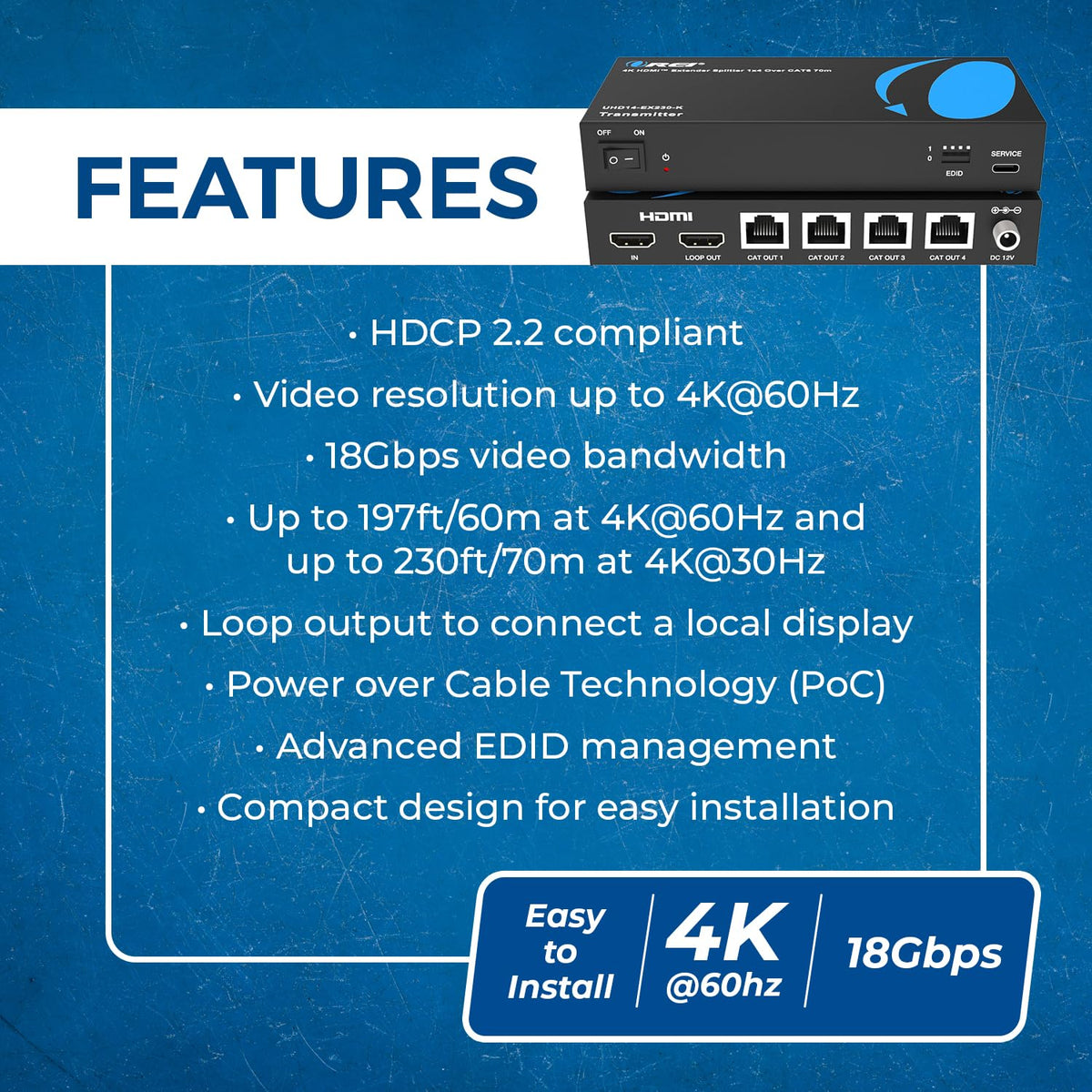 OREI HDCP 2.2 compliant system protects content.