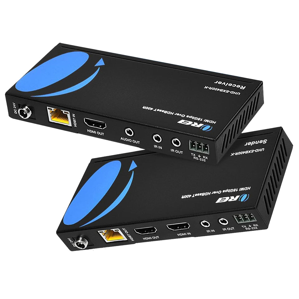 OREI 4K HDMI extender sender unit transmitting UHD video over CAT cable.
