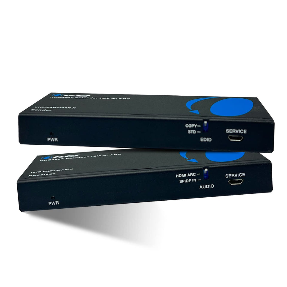 OREI 4K HDMI over CAT5e setup: transmitter and receiver linked for long-range 4K