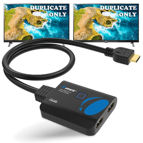 OREI 4K HDMI Splitter connected to two displays for mirroring