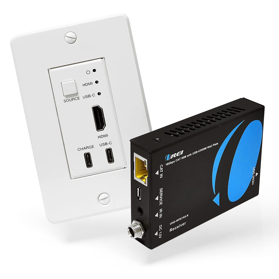 OREI 4K HDMI USB-C extender wall-plate transmitter delivers 4K HDR over a single CAT6 cable