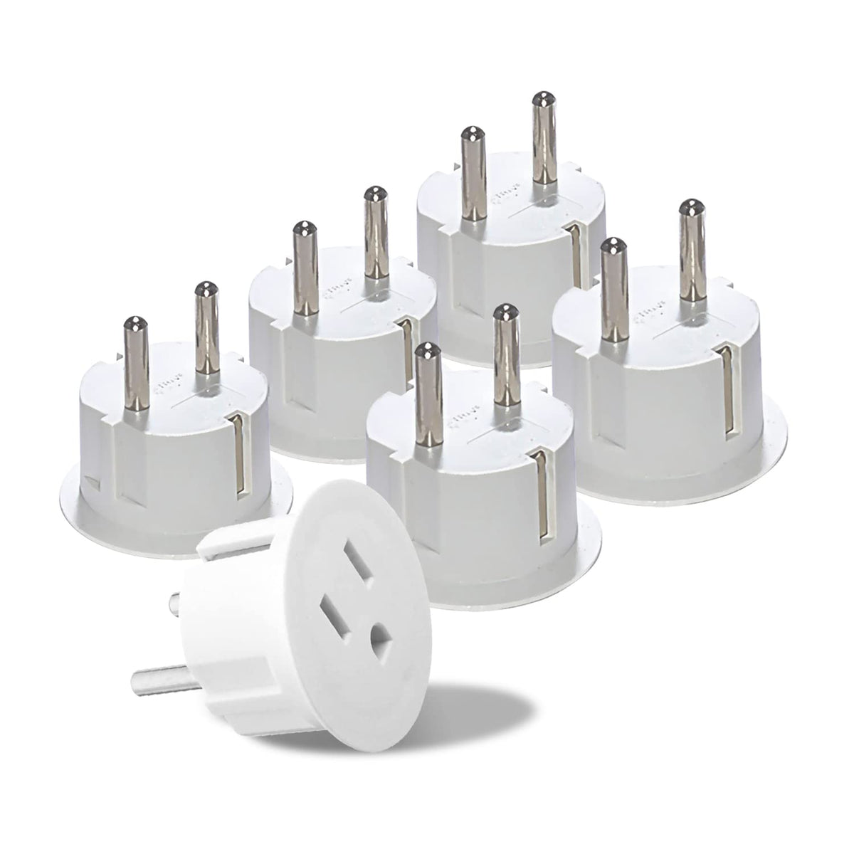 OREI American to European plug adapter six-pack for travel readiness.