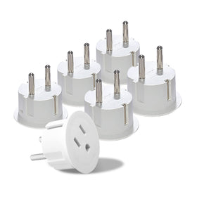 OREI American to European plug adapter six-pack for travel readiness.