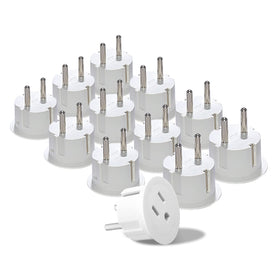 OREI US-to-EU Type E/F Schuko adapter for secure EU outlet connections.