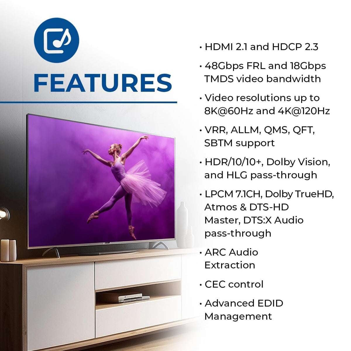 OREI arc-8k extractor supports Dolby Atmos and DTS-HD Master passthrough.