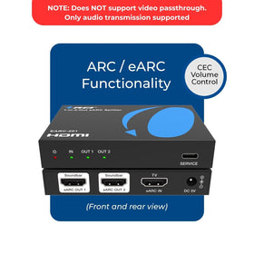 OREI ARC/eARC audio splitter back panel with ports for TV and devices