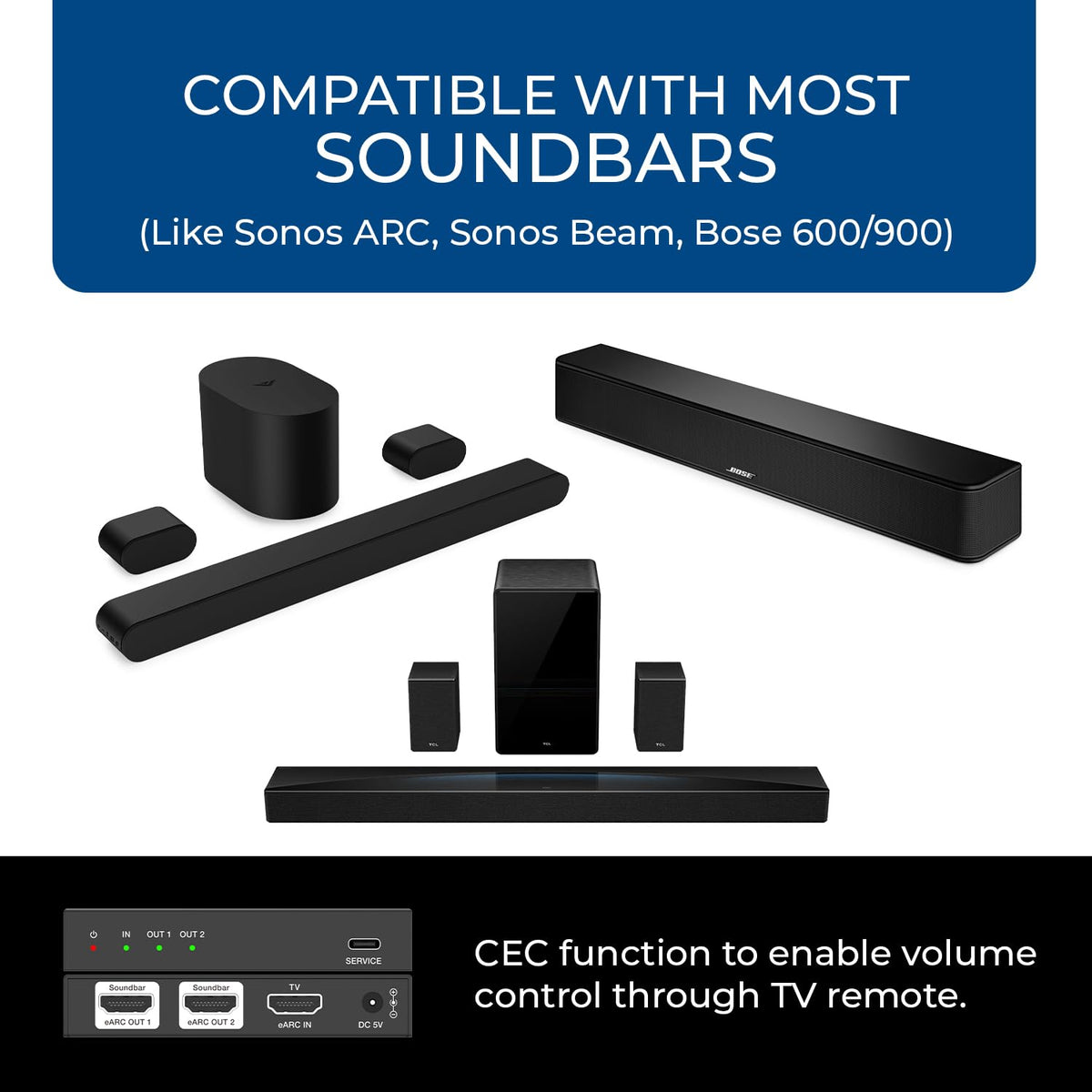 OREI ARC/eARC splitter in a living room delivering clean audio splitting