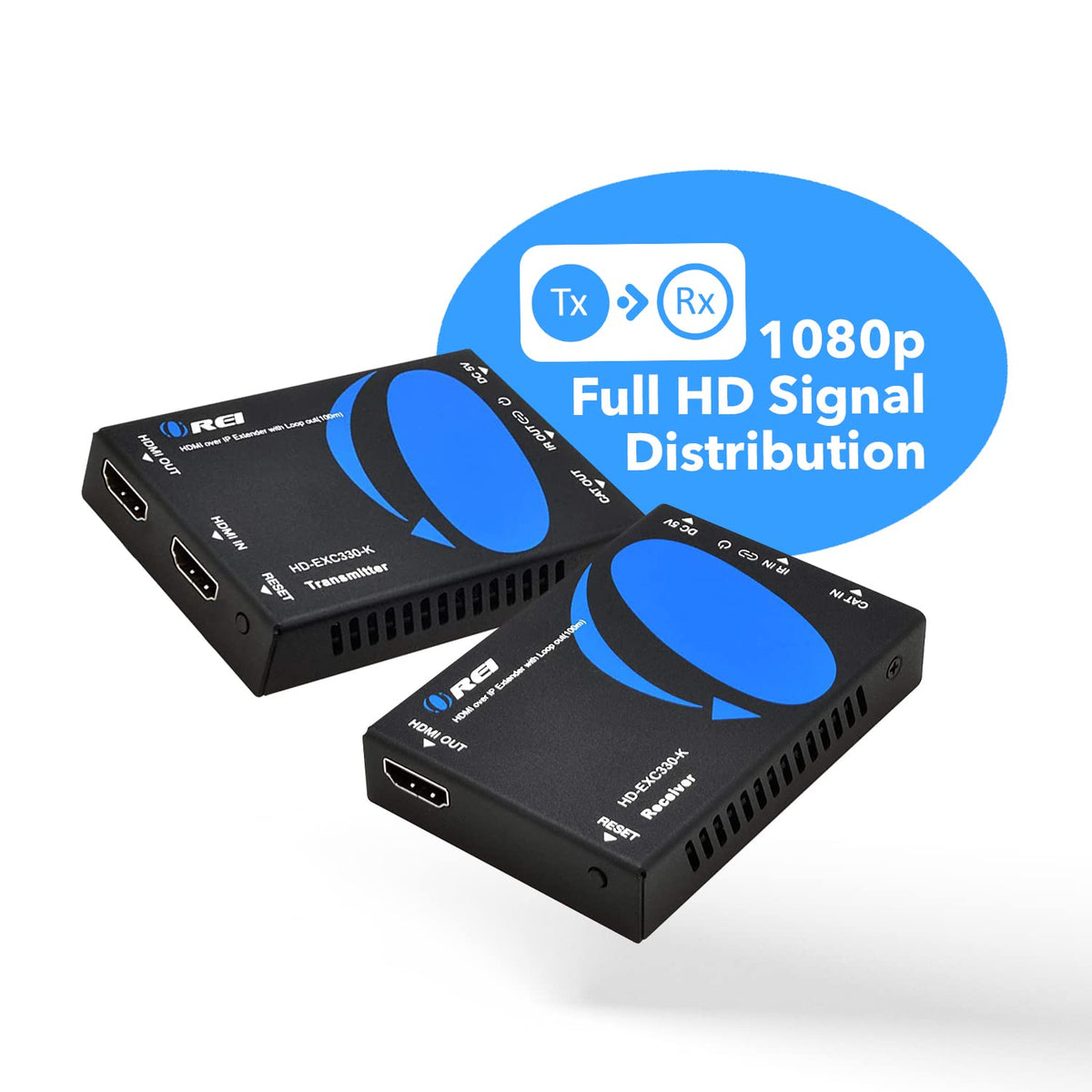 OREI Cat5e/Cat6 HDMI extender enables stable 1080p transmission across rooms.