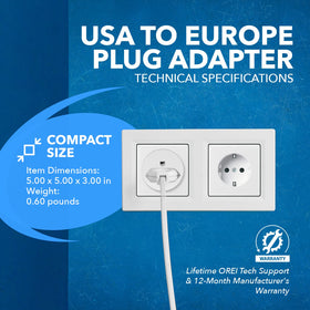 OREI CE-certified plug adapter built for dependable EU use.