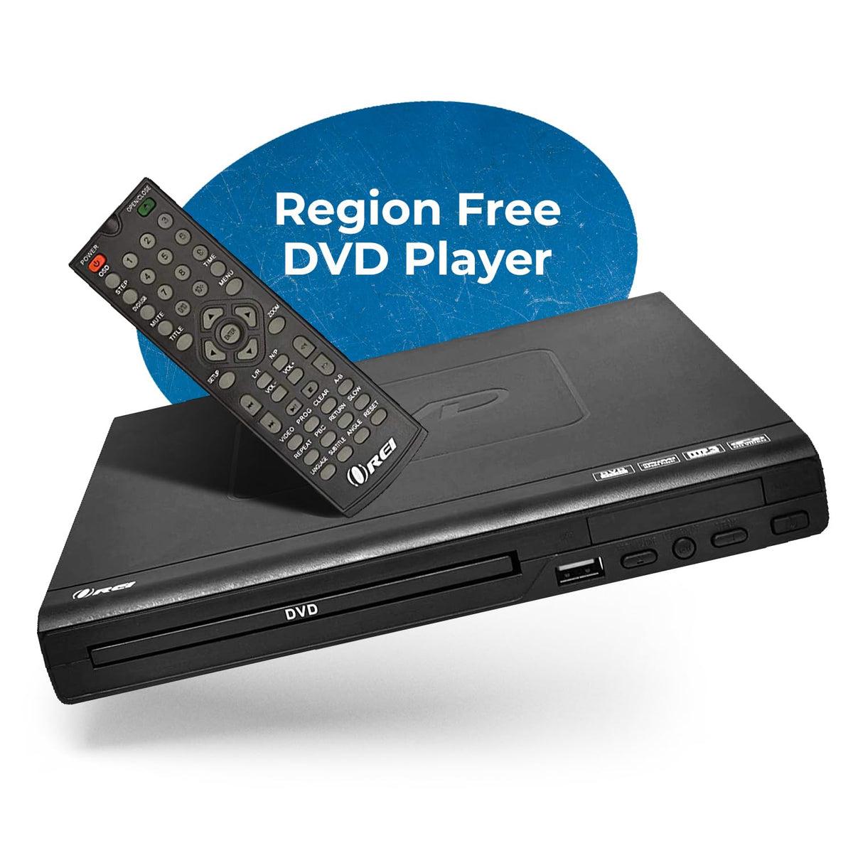 OREI region-free DVD player HDMI output connects to modern TVs for crisp video.