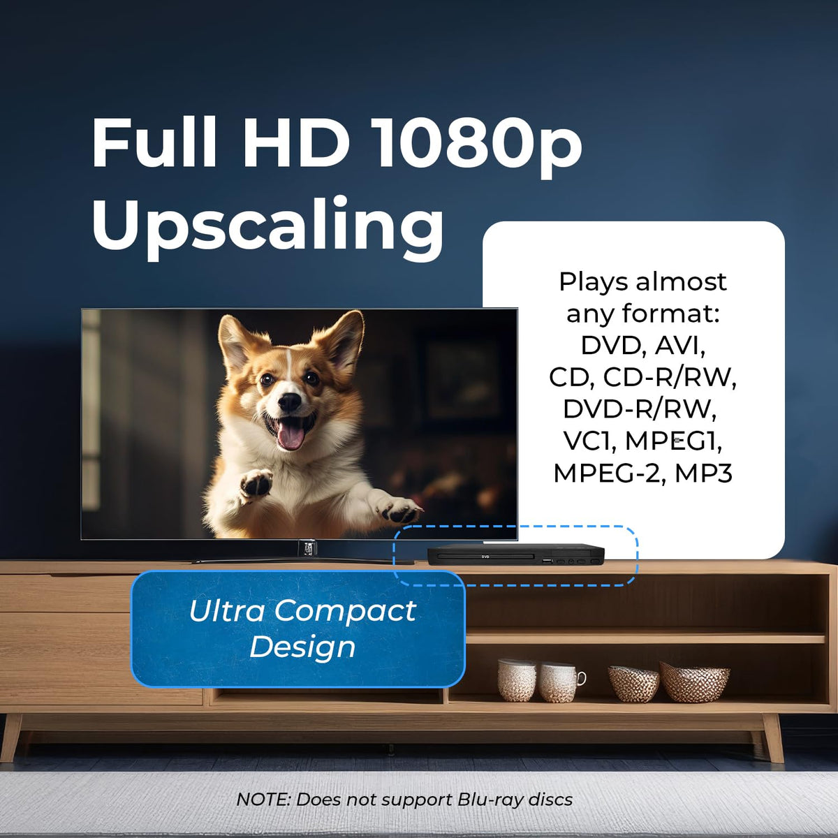 OREI DVD player RCA output delivers reliable analog video and audio.