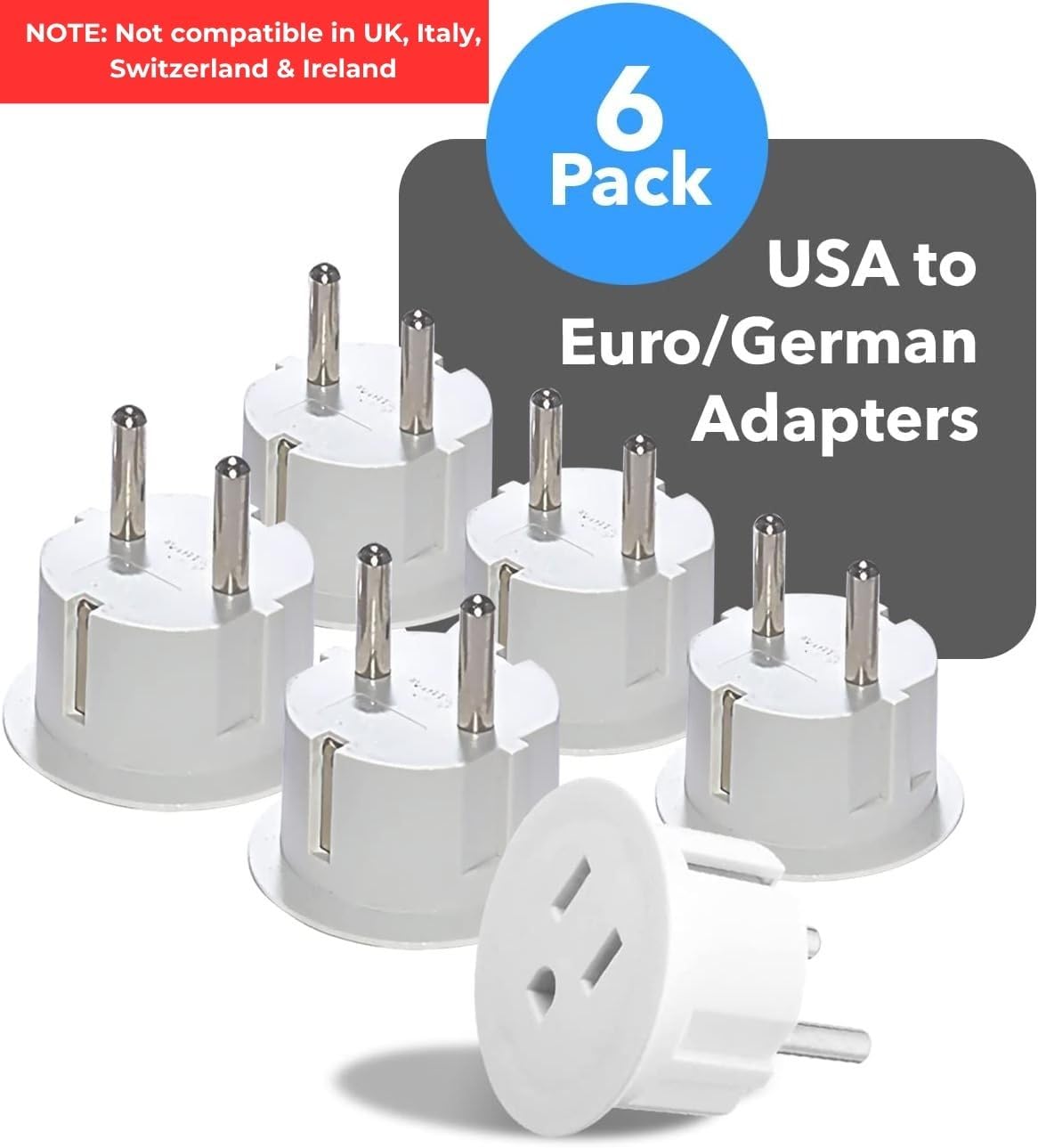 OREI adapter plugged into a European outlet on a desk setup.