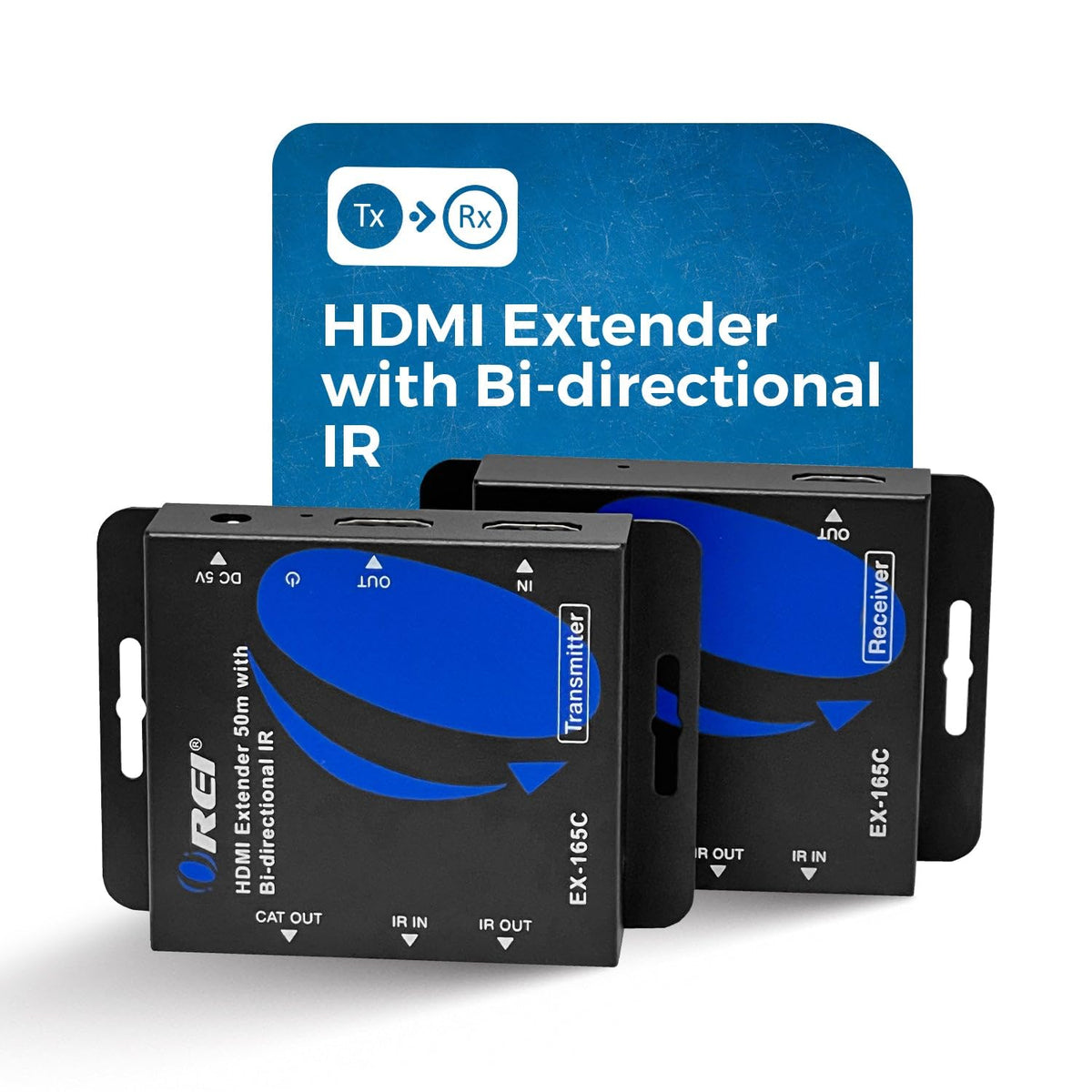OREI transmitter close-up focusing on HDMI loop-out and cable ports for easy setup