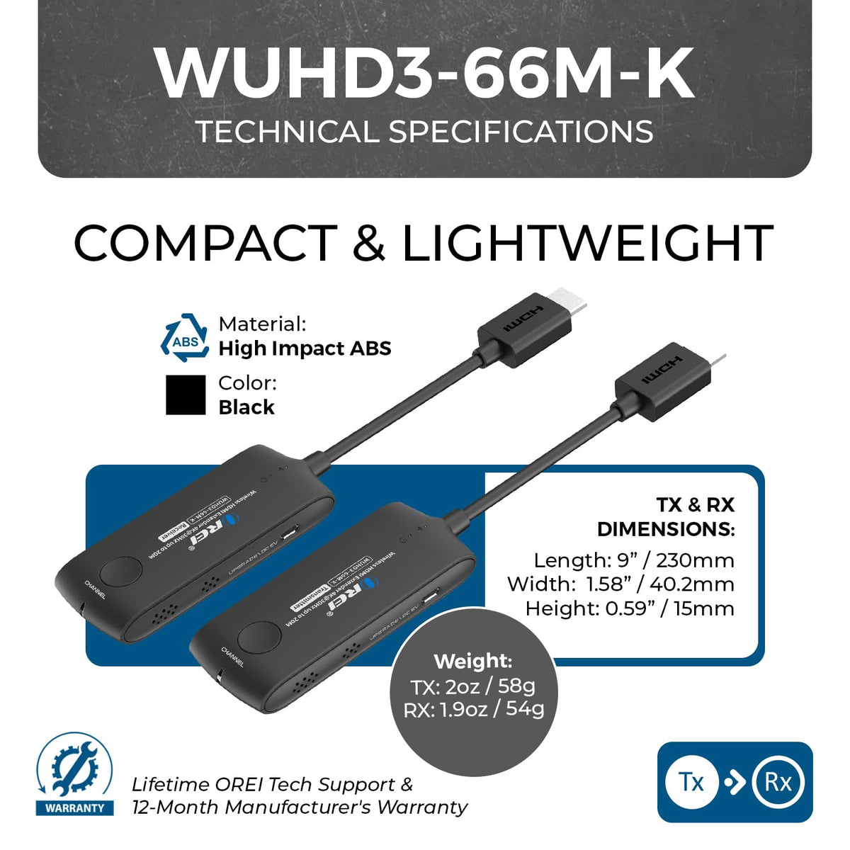 OREI wireless HDMI extender in use with a laptop to TV streaming.
