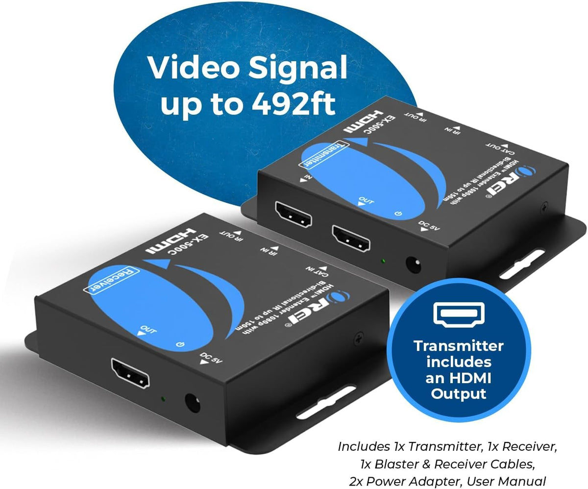 OREI HDMI over CAT extender receiver compatible with long-distance setups for classrooms.