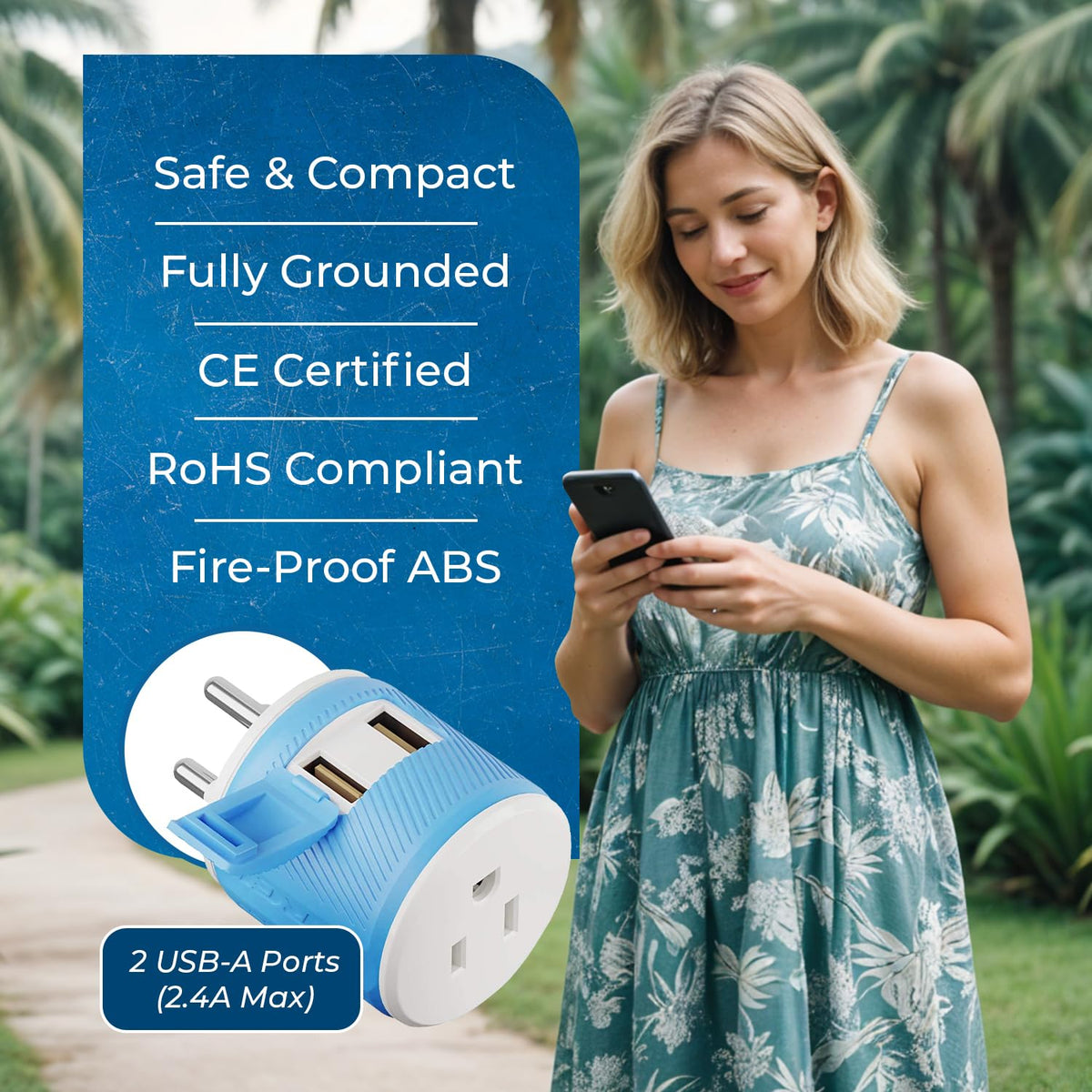 OREI travel adapter packaging with instruction sheet for travelers.
