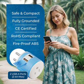 OREI travel adapter packaging with instruction sheet for travelers.