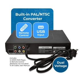 OREI DVD player remote control included for easy operation anywhere.