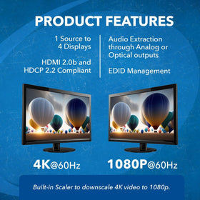 OREI feeding four TVs simultaneously to show multi-screen 4K distribution