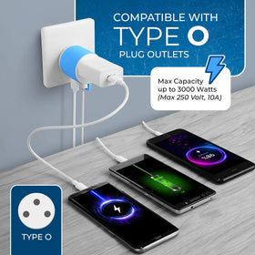 OREI travel adapter in pocket-size form for easy packing.