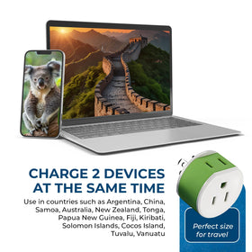 OREI Type I adapter in use with a smartphone charger while traveling