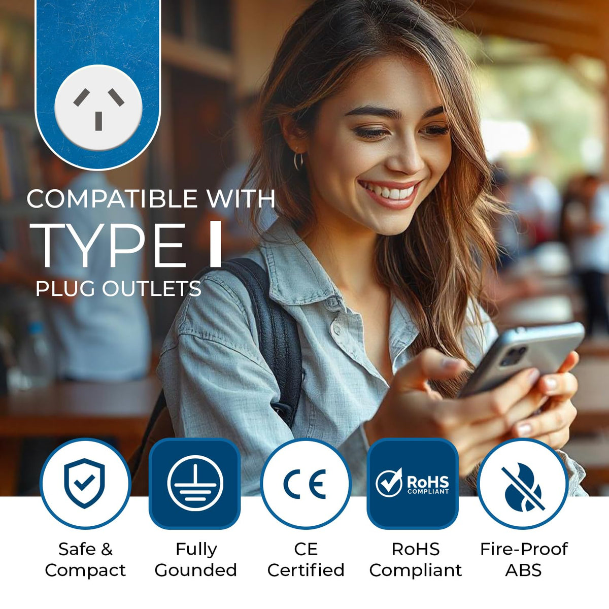 OREI Type I travel adapter dimensions in palm-sized profile