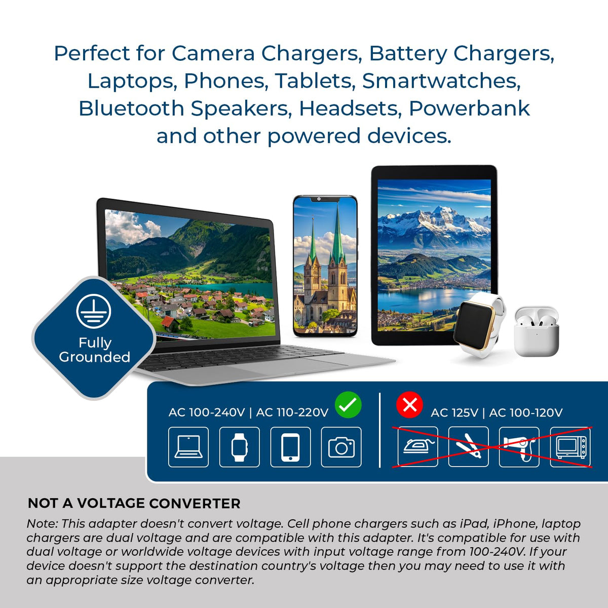 Travel-ready OREI Type J adapter fits into luggage and bags.