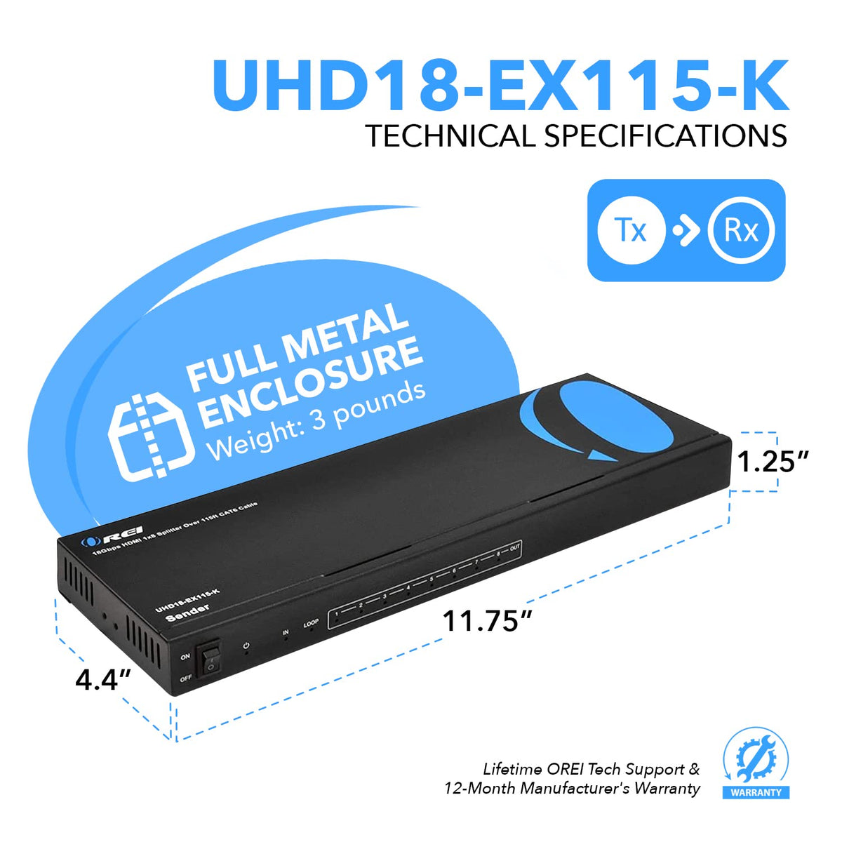 OREI UHD18-EX115-K HDR support highlights HDR10+/Dolby Vision for vivid content