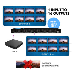 OREI UHDS-1016 back ports illustrate 1 input and 16 outputs for duplication.