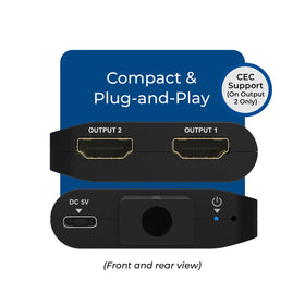 Rear ports on the OREI UHDS-102C showing input and dual outputs