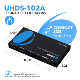 OREI UHDS-102A audio extractor provides analog output for legacy speakers.