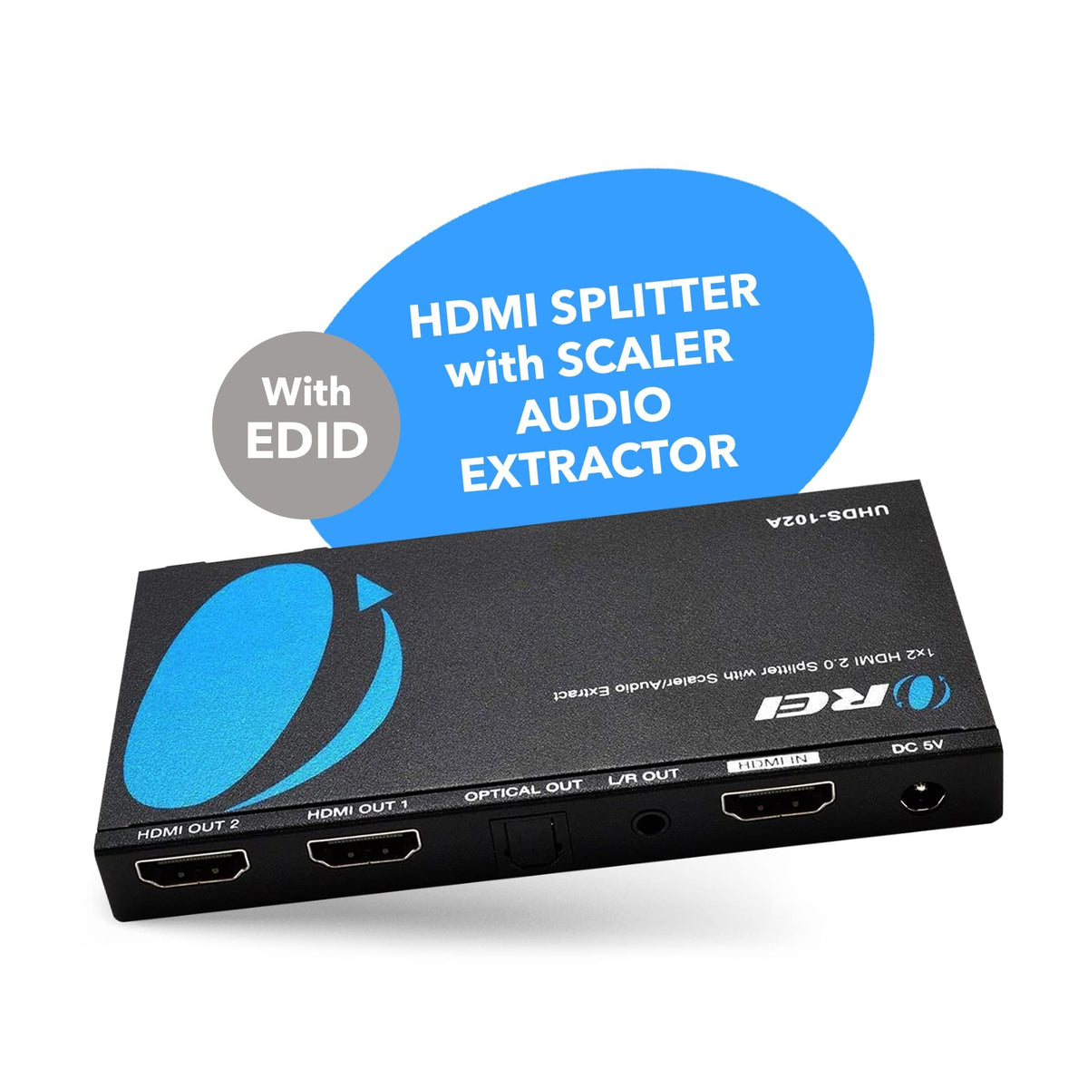 OREI UHDS-102A back ports reveal two HDMI outputs for easy multi-display setup.