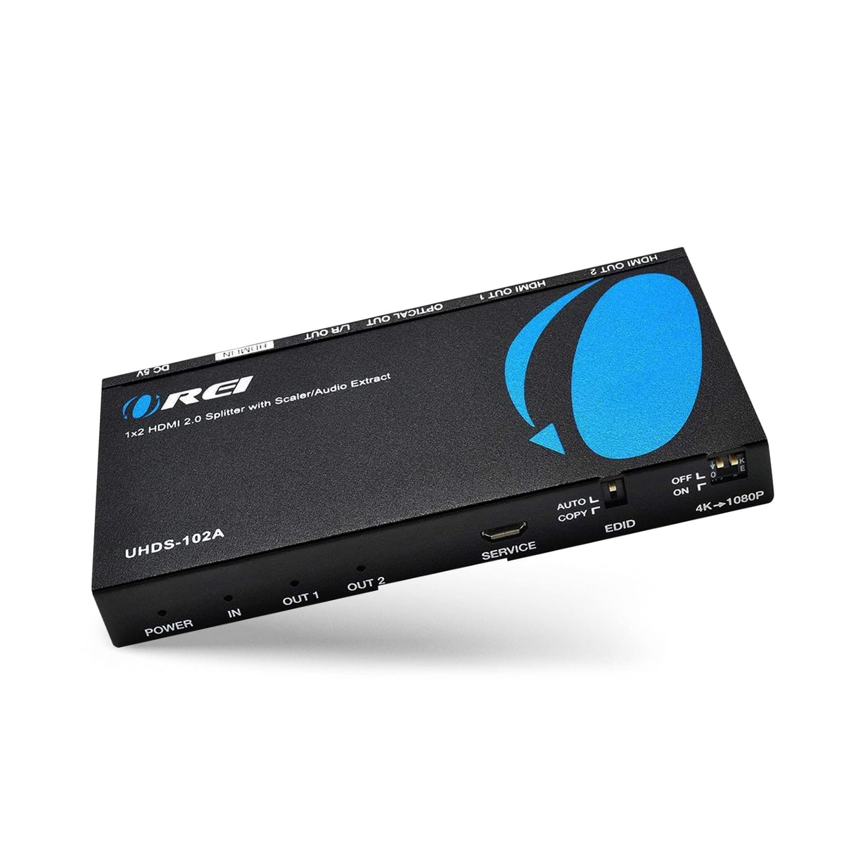 OREI UHDS-102A front view showing compact HDMI splitter design for home setups.