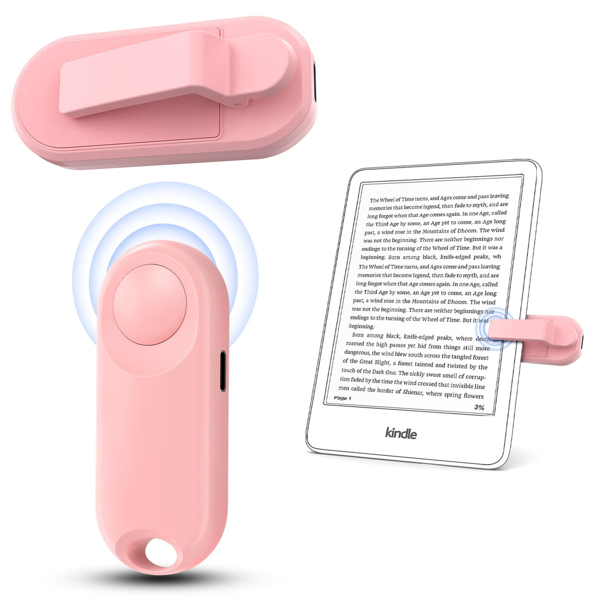 Oresoc front view of pink page turner showing compact design and ease