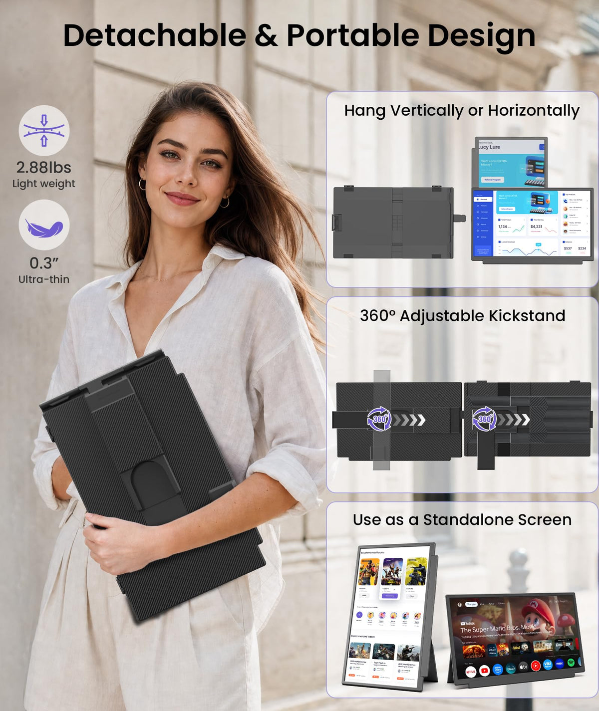 Orfibz 1080p Full HD IPS display delivers vibrant visuals.