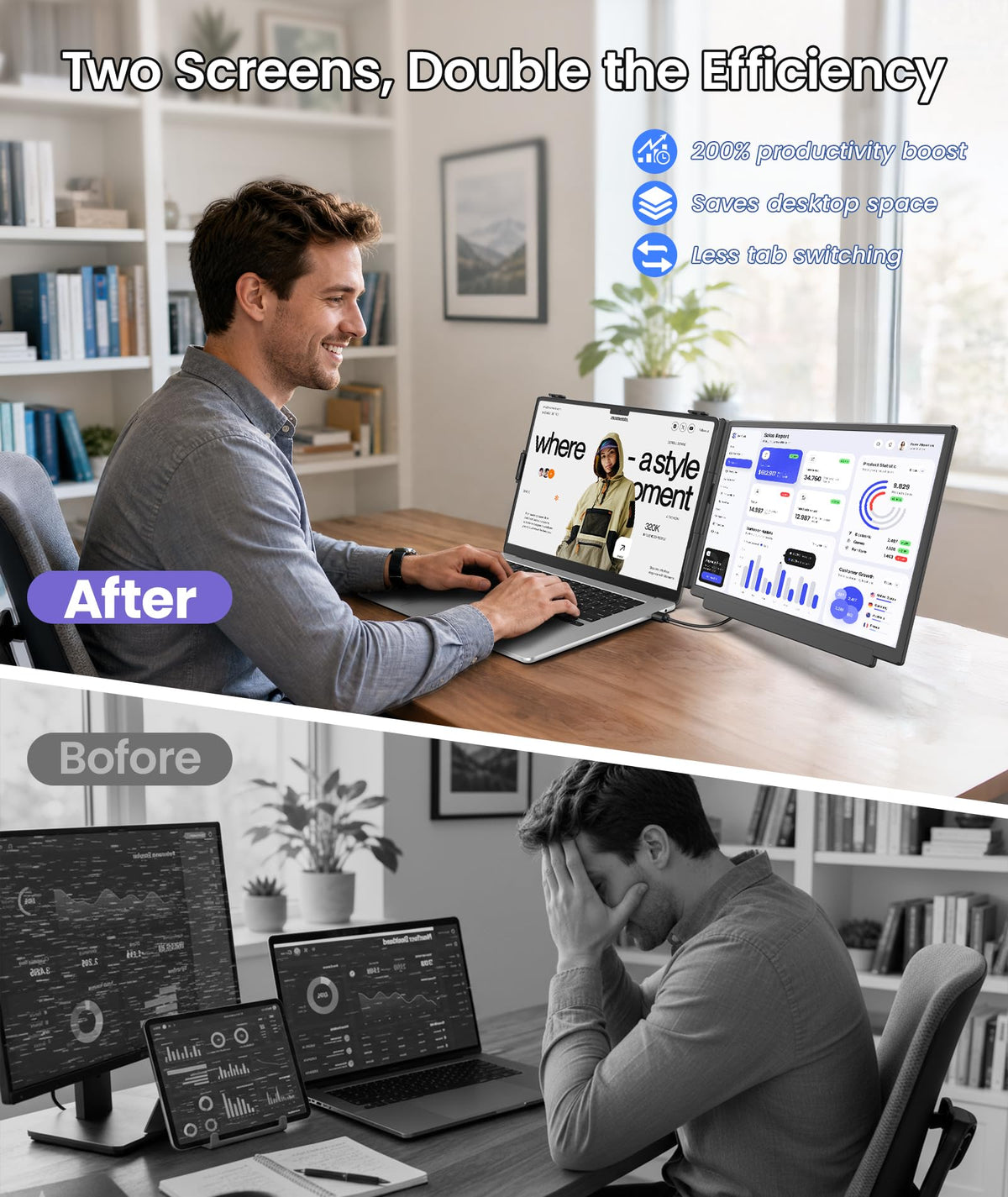 Orfibz detachable monitor clip-on design enables quick portable dual-screen setup.