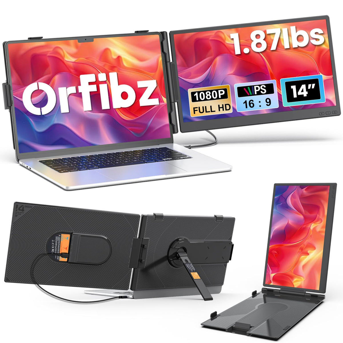 Orfibz front view showing sleek portable monitor and clear display benefit