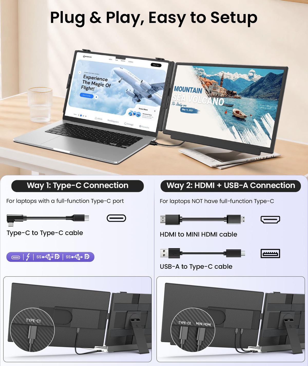 Orfibz single-cable setup reduces clutter and simplifies connections.