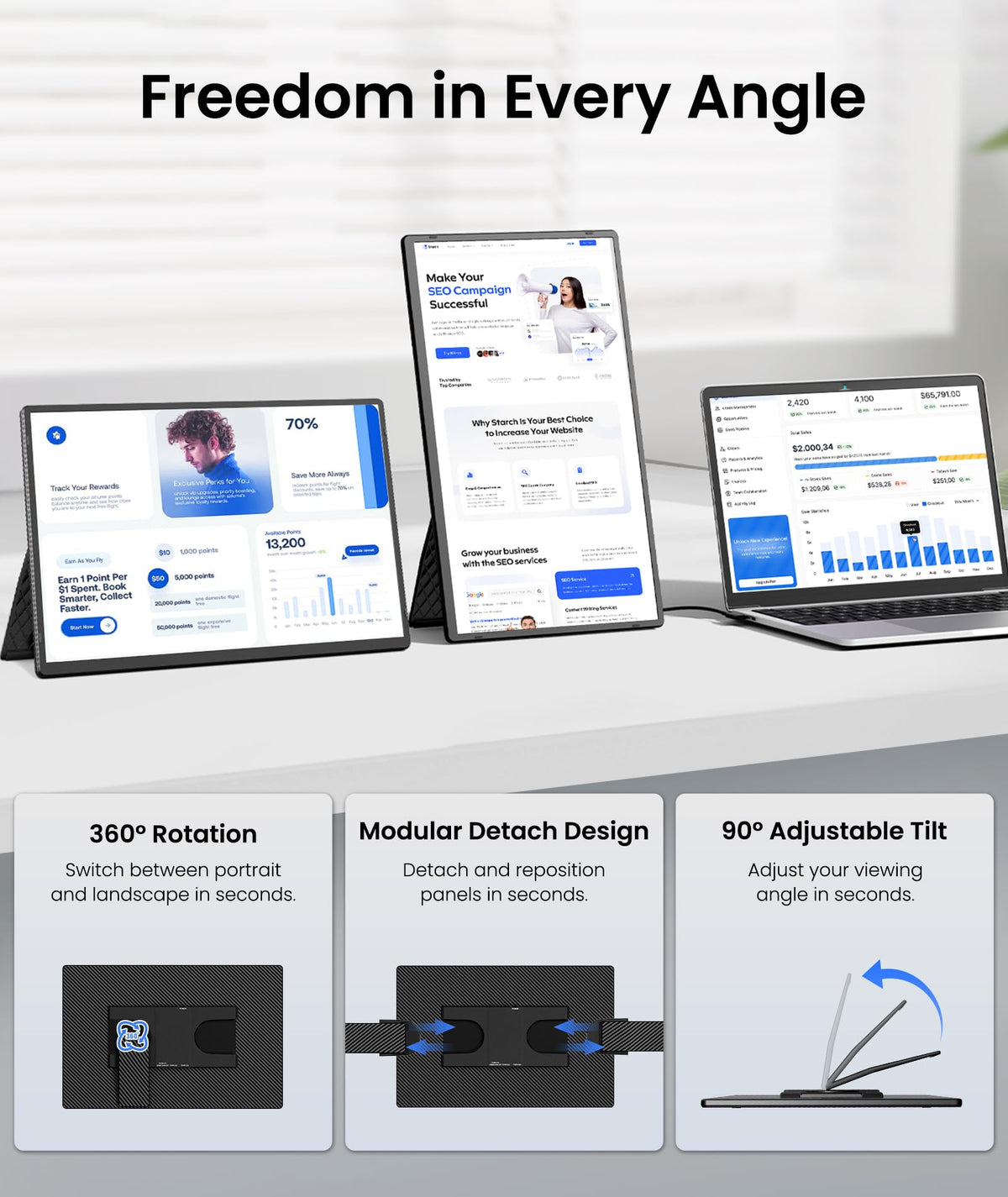 Orfibz slim, lightweight monitor fits in a backpack for on-the-go dual displays.