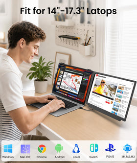 Orfibz travel-ready dual-screen setup supports meetings and notes.
