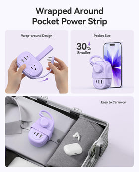 Compact 5-in-1 design with 2 outlets, 2 USB-A, and 1 USB-C
