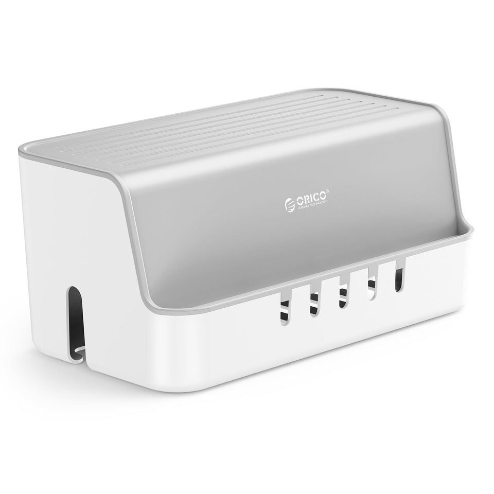ORICO PB02 box lid open showing organized cables and charging devices