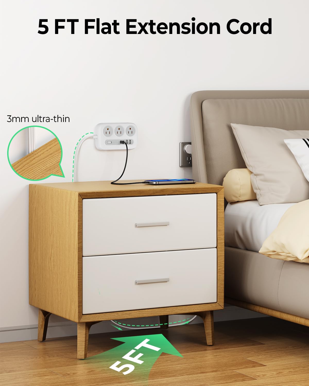 ORICO compact 5 ft extension cord offers flexible placement.